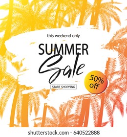 Summer sale banner. Tropical background with palm trees. Vector illustration EPS10