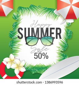 Summer Sale Banner with tropical element background template