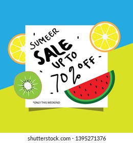 Summer sale banner with tropical fruits
