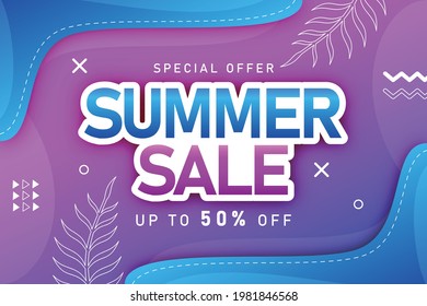 Summer Sale banner with tropical leaves