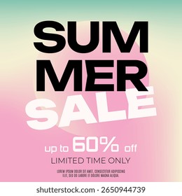 Summer Sale Banner with Typographic on Soft Gradient background. Vector Template.