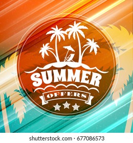 Summer sale banner. Typographic retro style summer poster with textured abstract background. Summer discounts and special offers. Vector illustration