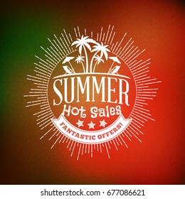 Summer sale banner. Typographic retro style summer poster with textured abstract background. Summer discounts and special offers. Vector illustration