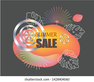 Summer sale banner. Vector color fluid and liquid shapes with hologram design