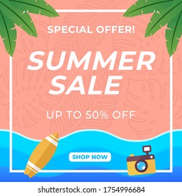 Summer Sale Banner Vector Design Illustration. Abstract Summer Sale background design template for banner, flyer, invitation, poster, brochure. Summer Sale Vector flat design illustration.