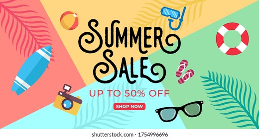 Summer Sale Banner Vector Design Illustration. Abstract Summer Sale background design template for banner, flyer, invitation, poster, brochure. Summer Sale Vector flat design illustration.