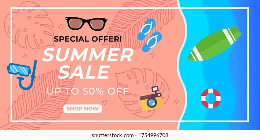 Summer Sale Banner Vector Design Illustration. Abstract Summer Sale background design template for banner, flyer, invitation, poster, brochure. Summer Sale Vector flat design illustration.