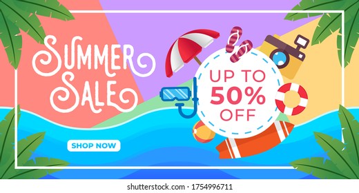 Summer Sale Banner Vector Design Illustration. Abstract Summer Sale background design template for banner, flyer, invitation, poster, brochure. Summer Sale Vector flat design illustration.