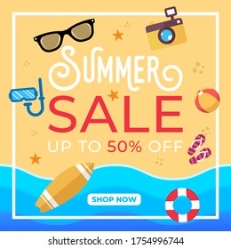 Summer Sale Banner Vector Design Illustration. Abstract Summer Sale background design template for banner, flyer, invitation, poster, brochure. Summer Sale Vector flat design illustration.