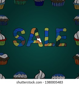 Summer Sale banner. Vector illustration. Lettering. Seamless. Vintage design. Picture in blue, black and white colors.