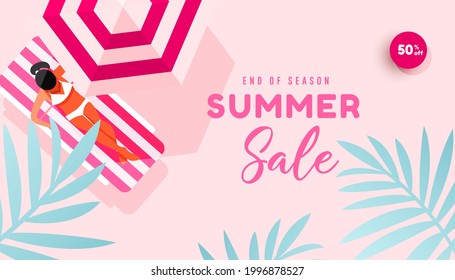 Summer sale banner vector illustration. Summer beach flat design