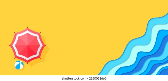 Summer sale banner vector illustration, Top view of summer beach