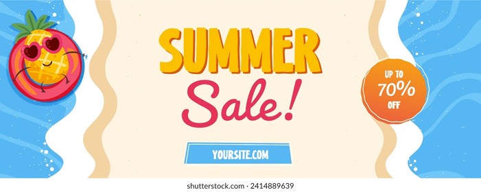 Summer sale banner vector illustration. top view of summer beach waves background