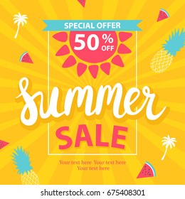 Summer sale banner. Vector illustration