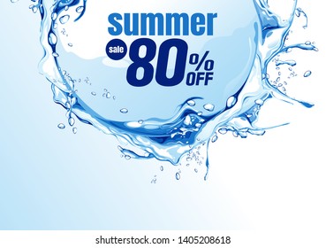 summer sale banner, water wave, paper art abstract background vector illustration.