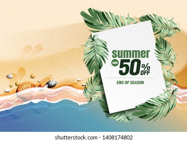 summer sale banner, water wave, graphic resources paper art abstract background, vector illustration.