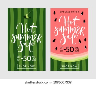 Summer sale banner with watermelon background