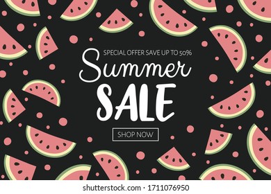 Summer Sale banner with watermelon background. Vector