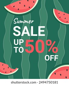 Summer sale banner with watermelon slices. Vector illustration