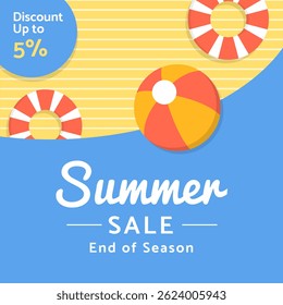 Summer Sale Banner in Yellow and light blue background with up to 5% off. Vector. End of Season. Illustration. Discount up to 5%.