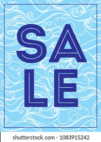 Summer sale banner.Exotic floral design for banner, flyer, invitation, poster, web site or greeting card. Vector Color Hand drawing Wave Sea Background .Abstract ocean texture. 