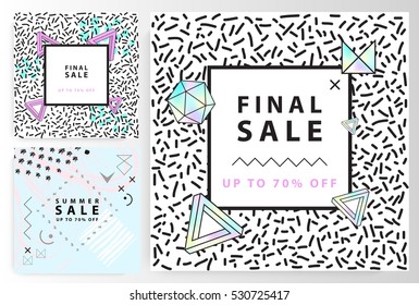 Summer sale banners. Memphis style. Vector illustration. Simple forms