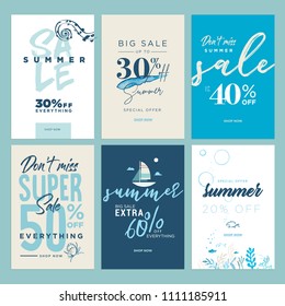 Summer sale banners. Vector illustrations of online shopping ads, posters, newsletter designs, coupons, mobile and social media banner templates, marketing material.