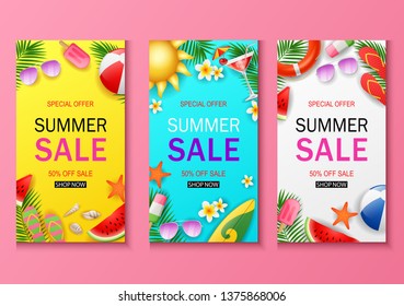 Summer sale banners for Wallpaper,flyers, invitation, posters, brochure, voucher discount.Vector illustration