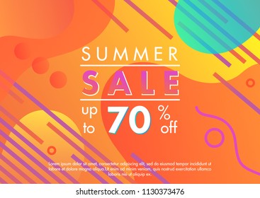 Summer sale banner.Unique design card with gradient background,shapes and geometric elements in memphis style.Sale season card perfect for prints, flyers,banners, promotion,special offer and more.