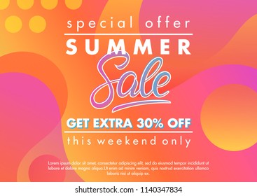 Summer sale banner.Unique design card with gradient background,shapes and geometric elements in memphis style.Sale season card perfect for prints, flyers,banners, promotion,special offer and more. Summer sale banner.Unique design card with gradient background,shapes and geometric elements in memphis style.Sale season card perfect for prints, flyers,banners, promotion,special offer and more.
