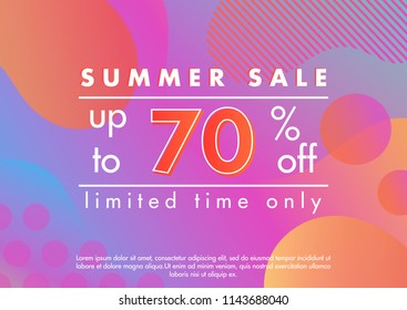 Summer sale banner.Unique design card with gradient background,shapes and geometric elements in memphis style.Sale season card perfect for prints, flyers,banners, promotion,special offer and more.