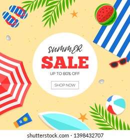Summer sale, Summer beach background vector illustration
