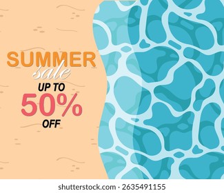 Summer sale with beach background for website, header, poster, card, or flyer.
