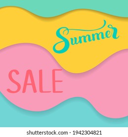 Summer sale, beach style ad with waves. Banner for sale in a discount store, 3d background with lettering.