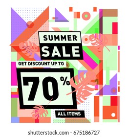 Summer sale beautiful web banner. Fashion and travel discount. Vector illustration with spesial holiday offer.