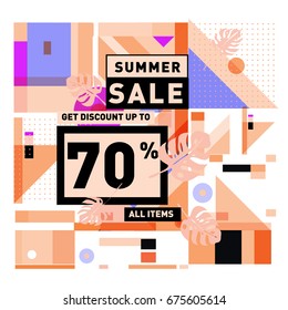 Summer sale beautiful web banner. Fashion and travel discount. Vector illustration with spesial holiday offer.
