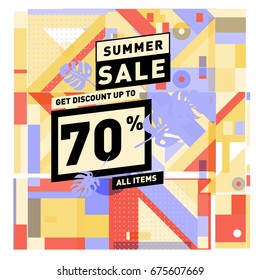 Summer sale beautiful web banner. Fashion and travel discount. Vector illustration with spesial holiday offer.