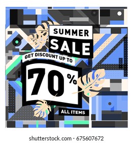 Summer sale beautiful web banner. Fashion and travel discount. Vector illustration with spesial holiday offer.