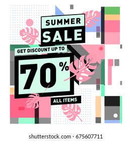 Summer sale beautiful web banner. Fashion and travel discount. Vector illustration with spesial holiday offer.
