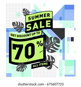 Summer sale beautiful web banner. Fashion and travel discount. Vector illustration with spesial holiday offer.