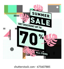Summer sale beautiful web banner. Fashion and travel discount. Vector illustration with spesial holiday offer.