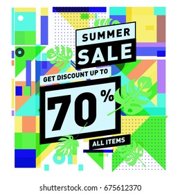 Summer sale beautiful web banner. Fashion and travel discount. Vector illustration with special holiday offer.