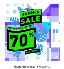 Summer sale beautiful web banner. Fashion and travel discount. Vector illustration with special holiday offer.