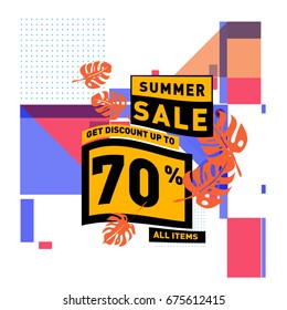 Summer sale beautiful web banner. Fashion and travel discount. Vector illustration with special holiday offer.