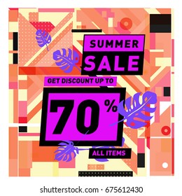 Summer sale beautiful web banner. Fashion and travel discount. Vector illustration with special holiday offer.