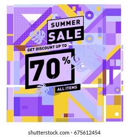 Summer sale beautiful web banner. Fashion and travel discount. Vector illustration with special holiday offer.