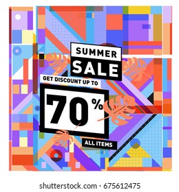 Summer sale beautiful web banner. Fashion and travel discount. Vector illustration with special holiday offer.