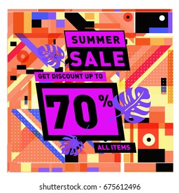 Summer sale beautiful web banner. Fashion and travel discount. Vector illustration with special holiday offer.