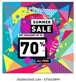 Summer sale beautiful web banner. Fashion and travel discount. Vector illustration with special holiday offer.