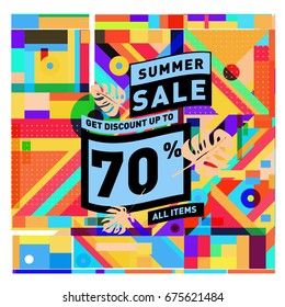 Summer sale beautiful web banner. Fashion and travel discount. Vector holiday illustration with special offer.